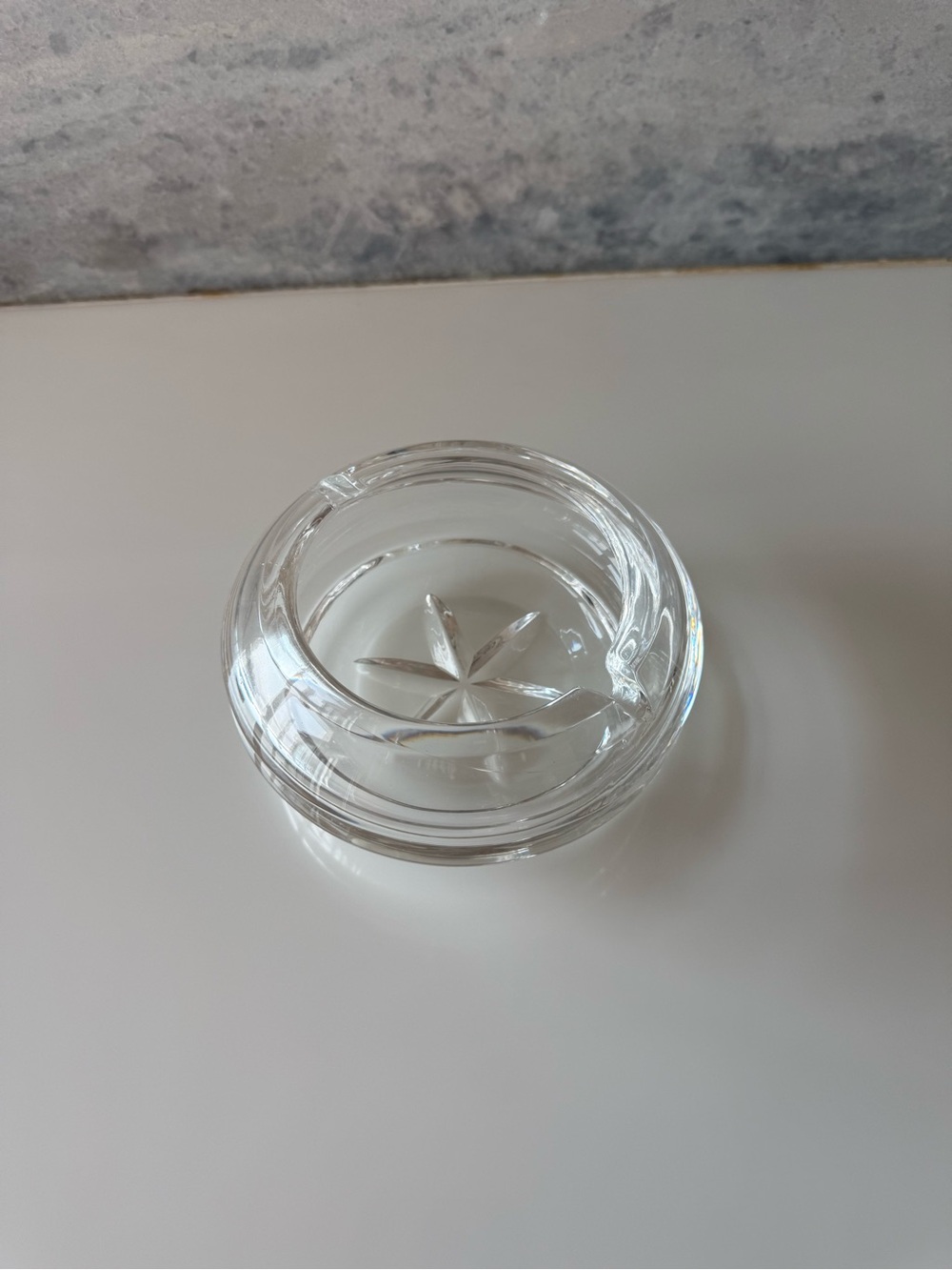 Mouth Blown Crystal Ashtray with Polished Round Bowl - Picture 3 of 6